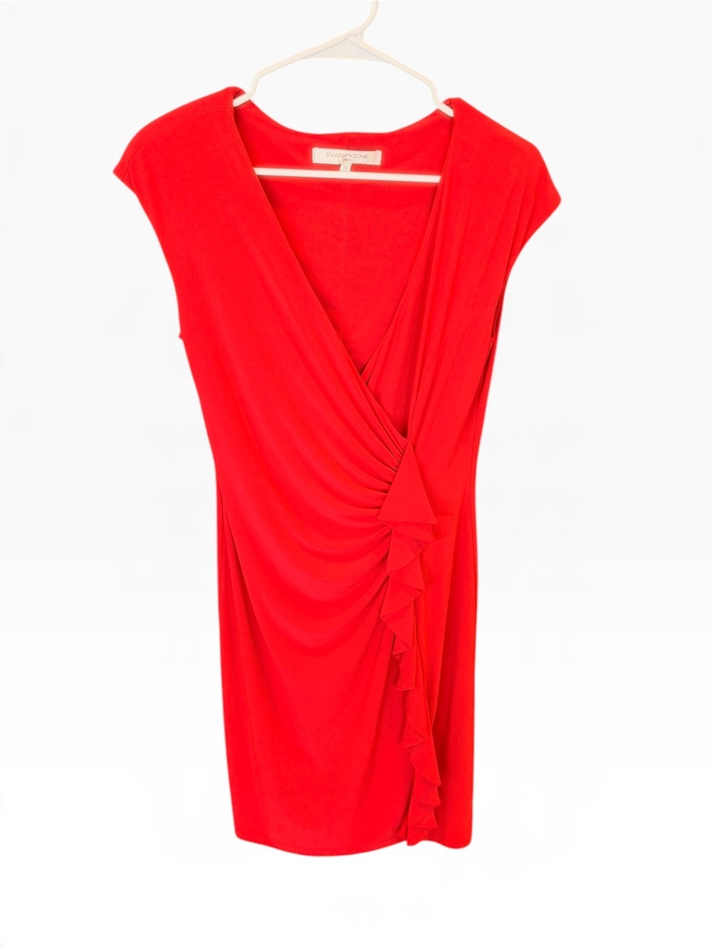 Evan-Picone Red Ruched Wrap Style Ruffle Dress Size 10
